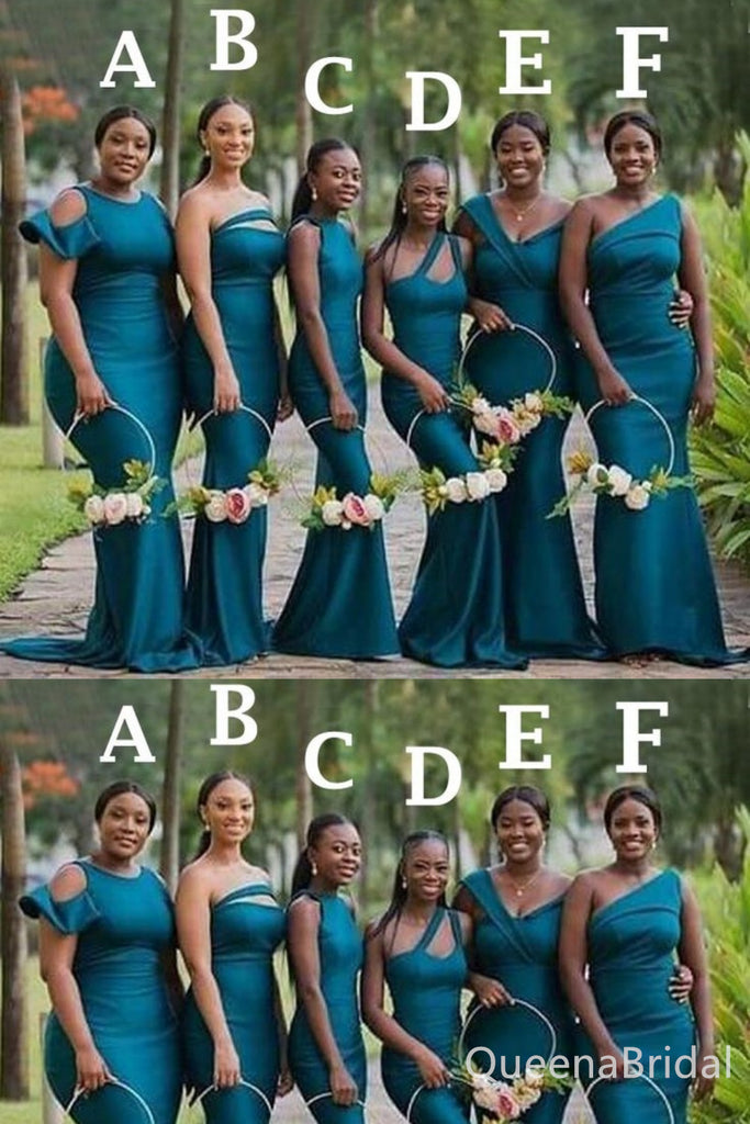 Mismatched Blue Mermaid Long Bridesmaid Dresses , BDS0191