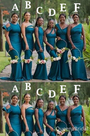 Mismatched Blue Mermaid Long Bridesmaid Dresses , BDS0191