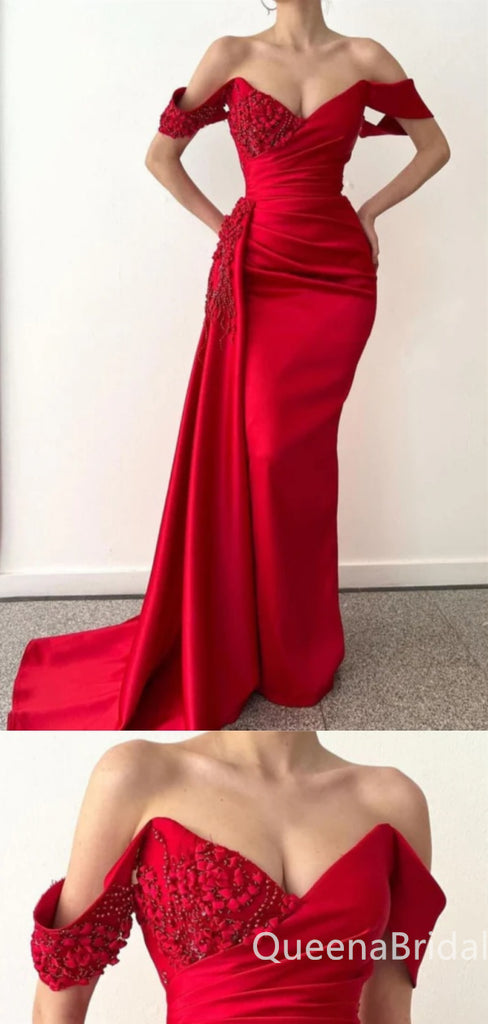 Gorgeous Sexy Red Appliques Off-the-shoulder Mermaid Evening Gown Long Formal Dresses Prom Dresses ,WGP759