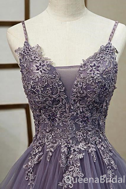 Gorgeous Grape Lace Appliques A-line Long Party Dress Prom Dresses ,WGP1827