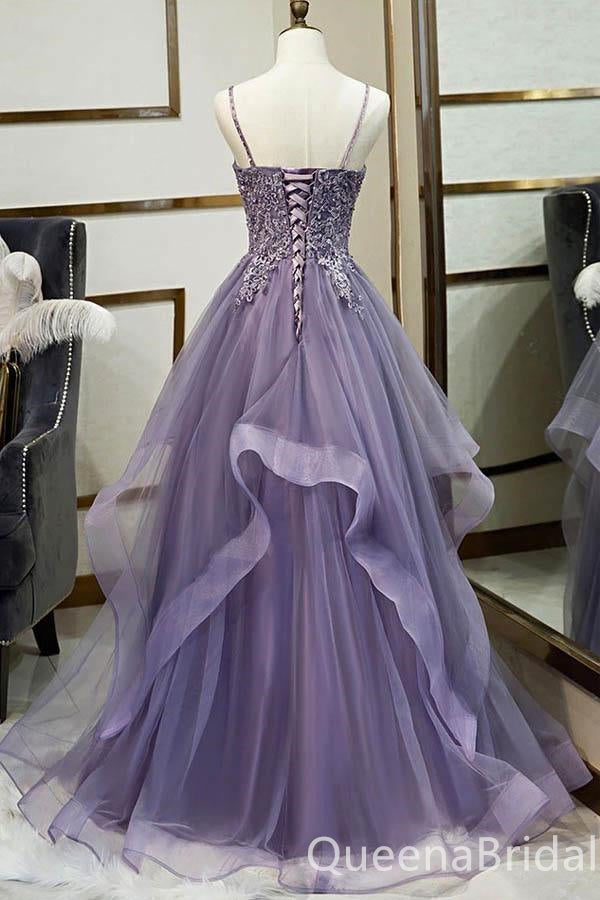 Gorgeous Grape Lace Appliques A-line Long Party Dress Prom Dresses ,WGP1827