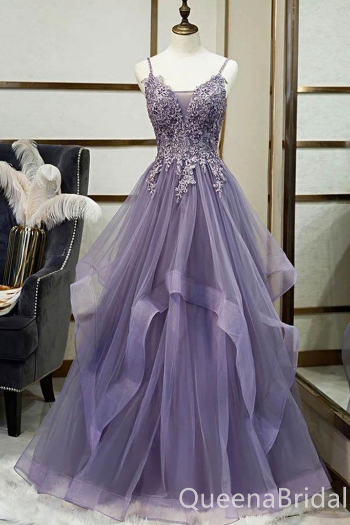 Gorgeous Grape Lace Appliques A-line Long Party Dress Prom Dresses ,WGP1827