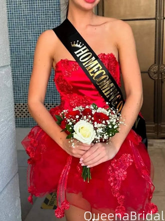 Gorgeous Strapless Lace A-line Short Mini Homecoming Dress,QB1034