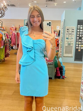 Elegant One-shoulder Sheath Short Mini Homecoming Dress,QB1035