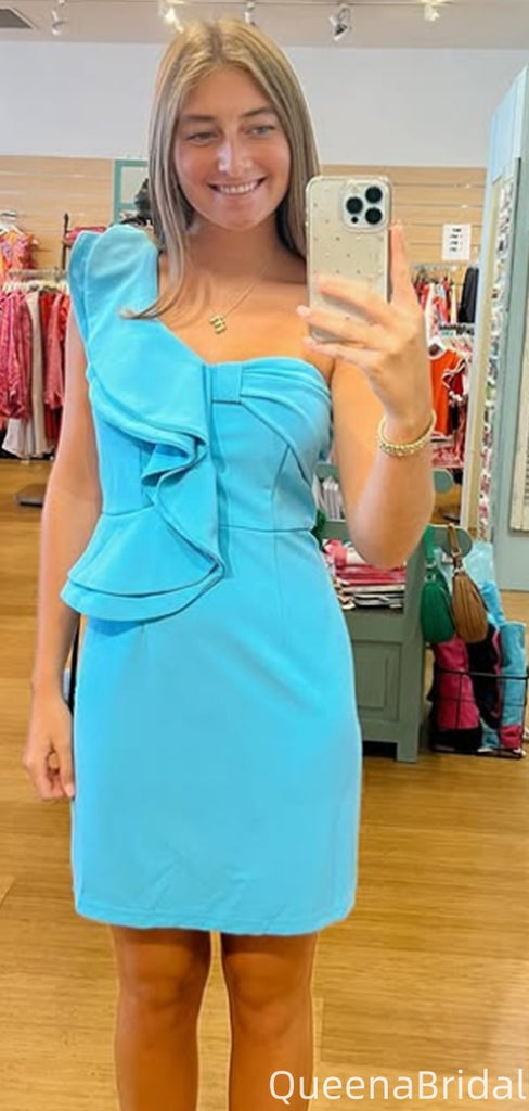 Elegant One-shoulder Sheath Short Mini Homecoming Dress,QB1035