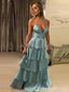 Elegant Spaghetti Straps V Neck Tiered Long Party Dress Prom Dresses ,WGP1830