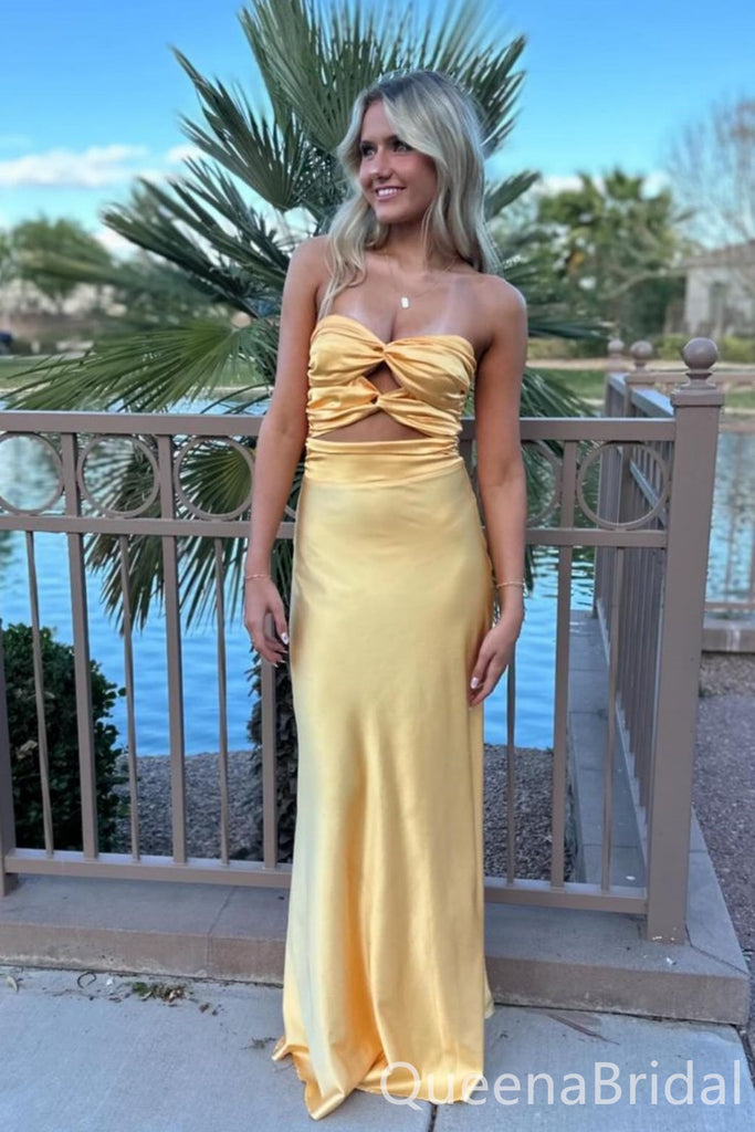 Gorgeous Yellow Spaghetti Straps Mermaid Long Party Dress Prom Dresses ,WGP1833