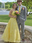 Elegant Yellow Spaghetti Straps A-line Long Party Dress Prom Dresses ,WGP1835