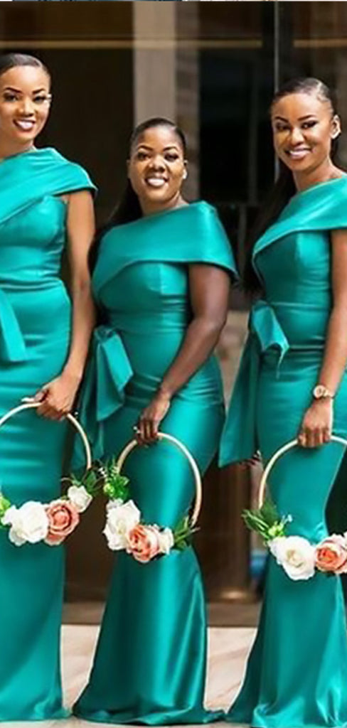 Elegant Green One Shoulder Mermaid Simple Long Cheap Bridesmaid Dresses,BDS0180