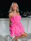 Unique Pink Strapless Layer Graduation Party Short Homecoming Dresses with Ruffles ,QB0715