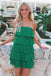 Elegant Green Spaghetti Straps A-Line Chiffon Strapless Cheap Simple Short Homecoming Dresses,QB0420