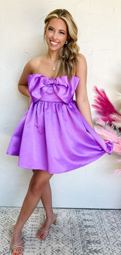 Elegant Purple Strapless Simple Cheap A-Line Short Homecoming Dresses, QB0523