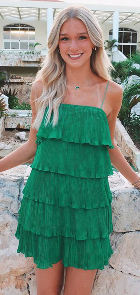 Elegant Green Spaghetti Straps A-Line Chiffon Strapless Cheap Simple Short Homecoming Dresses,QB0420