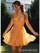 Elegant Orange Halter Tulle Ruffle V Neck A-Line Short Homecoming Dresses, QB0403