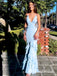 Elegant Light Blue Spaghetti Straps Ruffle Mermaid Long Evening Prom Dresses,WGP511