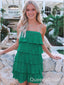 Elegant Green Spaghetti Straps A-Line Chiffon Strapless Cheap Simple Short Homecoming Dresses,QB0420