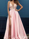 Sexy Spaghetti Straps High Slit Plunging Appliques A-line Evening Gown Long Prom Dresses ,WGP687