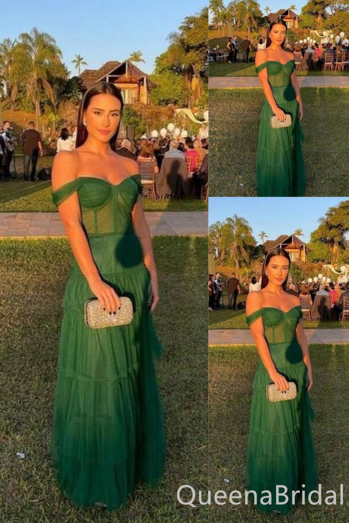 Green Off Shoulder Sweetheart A-line Evening Gown Maxi Long Evening Party Prom Dresses ,WGP1125