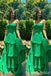 Elegant Spaghetti Straps Green A-line Long Party Dress Prom Dresses ,WGP1838