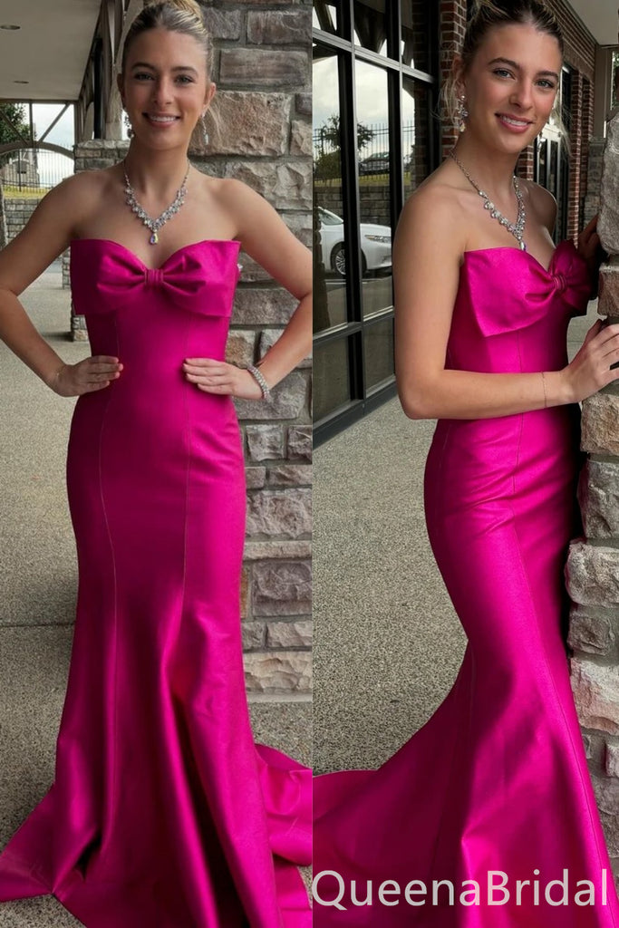 Sexy Strapless Mermaid Bow Long Party Dress Prom Dresses ,WGP1839