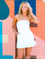 Elegant White Strapless Pockets A-line Graduation Party Short Homecoming Dress Formal Evening Party Dress , QB0855