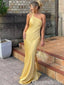 Elegant Yellow One Shoulder Sheath Long Party Dress Prom Dresses ,WGP1841