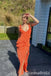 Sexy Orange V Neck Open Back Side Slit Sheath Long Party Dress Prom Dresses ,WGP1842