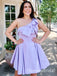 Elegant Light Purple One Shoulder Simple Cheap A-Line Short Homecoming Dresses, QB0520