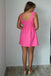 Elegant Pink V Neck A-Line Satin Strapless Cheap Simple Short Homecoming Dresses,QB0422