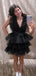 Sexy Tulle Ruffle V Neck Sleeveless Short Homecoming Dresses, QB0378