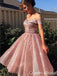 Pink Off-the-shoulder A-line Graduation Party Short Homecoming Dresses, QB0774