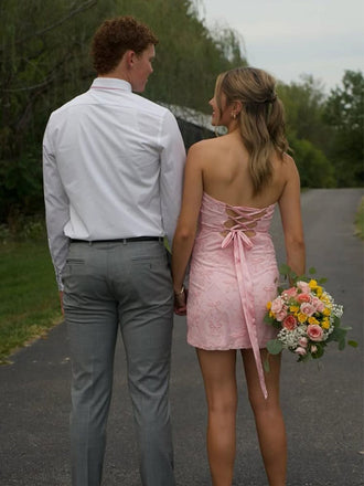 Cute Pink Straight Across Short Homecoming Dress Graduation Party Dress , QB0872