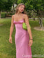 Pink Sheath Spaghetti Straps Bateau Party Dress Long Prom Dresses to Impress ,WGP1388