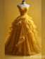 Yellow A-line Sweetheart Strapless Fluffy Evening Gown Maxi Long Evening Party Prom Dresses ,WGP1047