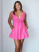 Elegant Pink V Neck A-Line Satin Strapless Cheap Simple Short Homecoming Dresses,QB0422