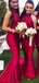 Elegant Red Halter Pleats Backless Soft Satin Mermaid Long Cheap Elegant Bridesmaid Dresses , BDS0152