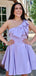 Elegant Light Purple One Shoulder Simple Cheap A-Line Short Homecoming Dresses, QB0520