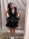 Sexy Tulle Ruffle V Neck Sleeveless Short Homecoming Dresses, QB0378