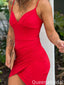 Sexy V-neck Spaghetti Strap Red Sheath Homecoming Dress Graduation Party Dress,QB0967