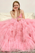 Cute V-neck Spaghetti Straps Pink A-line Evening Gown Maxi Long Formal Dresses Prom Dresses,WGP920