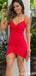 Sexy V-neck Spaghetti Strap Red Sheath Homecoming Dress Graduation Party Dress,QB0967