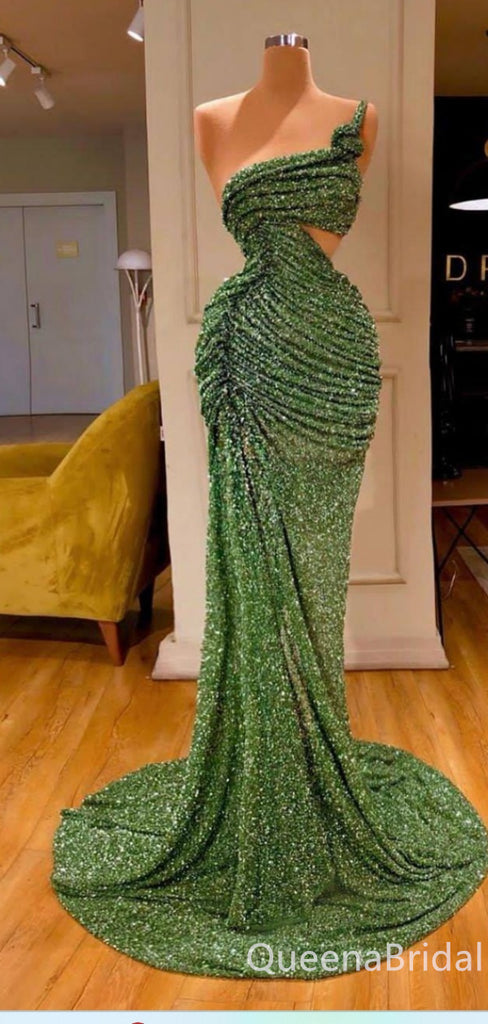 Sexy Sparkle Green One Shoulder Mermaid Evening Gown Long Formal Dresses Prom Dresses,WGP783