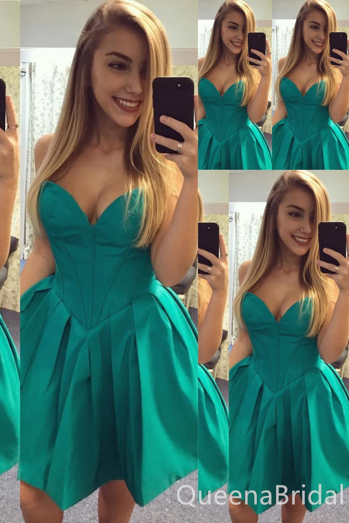 Green Sweetheart Strapless A-line Graduation Party Short Homecoming Dresses , QB0803