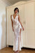 Sexy White Plunging Mermaid Side Slit Floral Long Party Dress Prom Dresses ,WGP1851