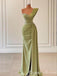 Green Beaded One Shoulder Mermaid Evening Gown Maxi Long Evening Party Prom Dresses ,WGP1196