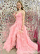 Cute V-neck Spaghetti Straps Pink A-line Evening Gown Maxi Long Formal Dresses Prom Dresses,WGP920