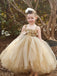 Cute Goden A- Line Tulle Spaghetti Straps Cheap Simple Long Flower Girl Dresses, FGS0038