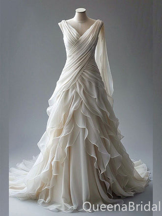 Elegant V Neck A-line Party Dress Long Prom Dresses to Impress ,WGP1618