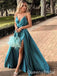 Sexy Charming Pleating Deep V-neck Spaghetti Straps Long Evening Gown Prom Dresses with High Slit,WGP584