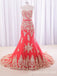 Red Mermaid Strapless Lace Appliques Party Dress Long Prom Dresses to Impress ,WGP1467